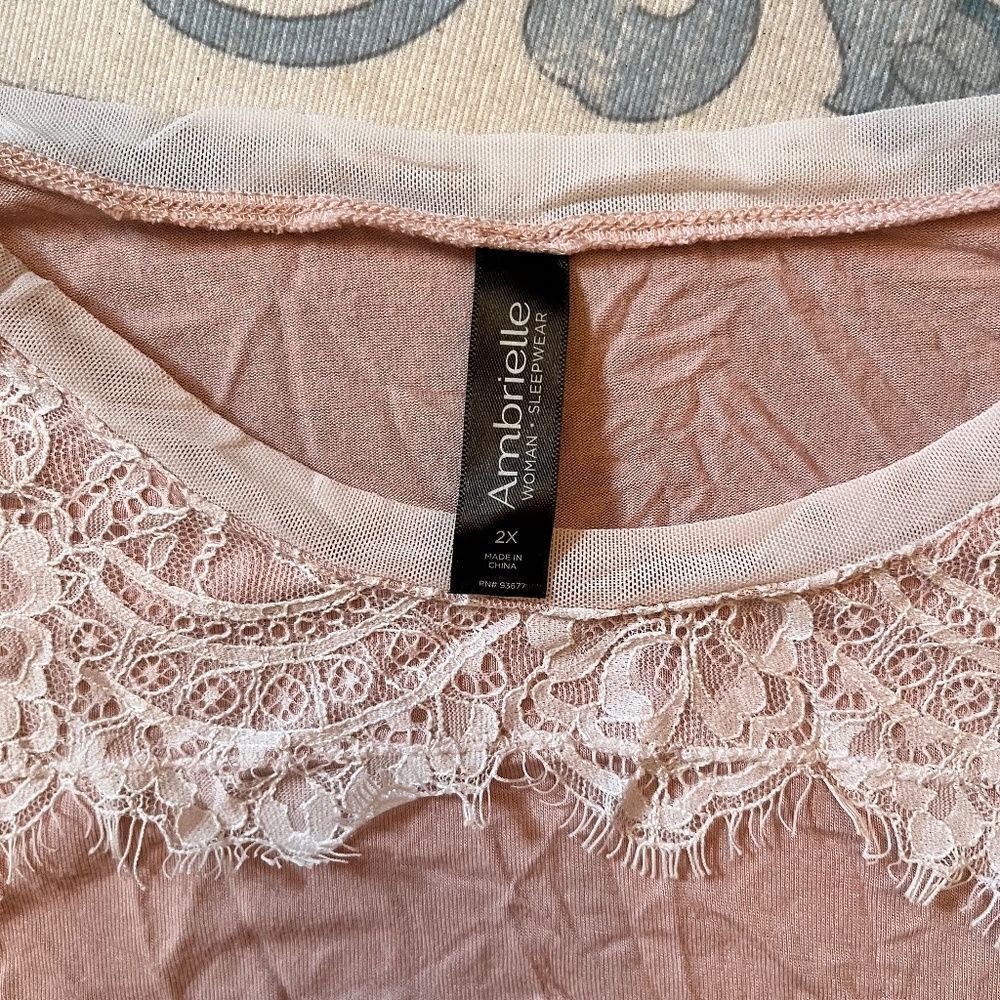 Ambrielle 2pc Sleep Set PJs 2XL Pink White Lace - Picture 4 of 15